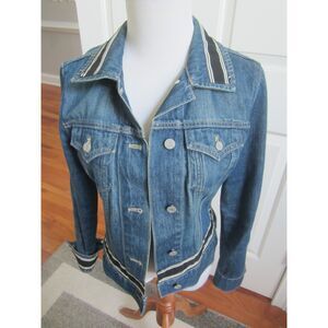 CUTE CUTE GAP JEANS JACKET WITH GROGRAIN RIBBON DETAIL IN BLACK & WHITE SIZE SM